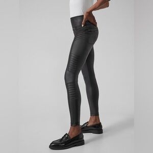 Athleta Delancey Gleam Moto Legging Tight Pant Black Faux Leather SMALL